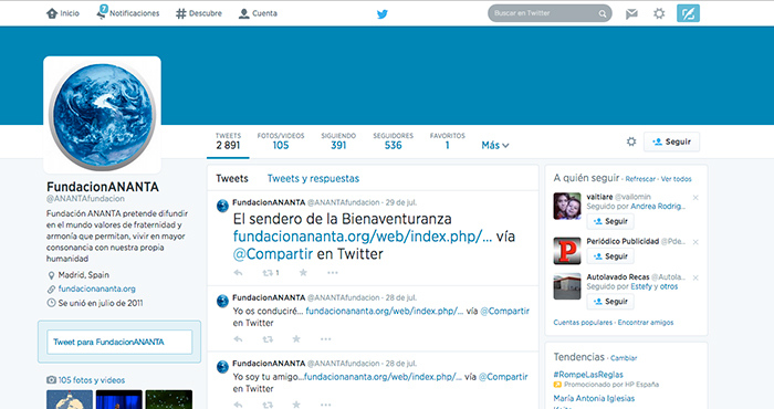 Marketing digital social media twitter Fundación Ananta